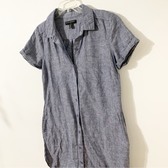 Banana Republic Factory Linen Blend Chambray Shirt Dress Pockets Rolled Cuffs 0P - Picture 4 of 11